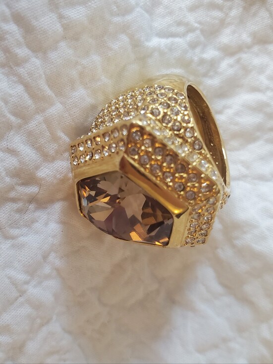 Jewelry - Statement Gold-toned Cocktail Ring with Big, Bold Champagne Gem And Rhinestones